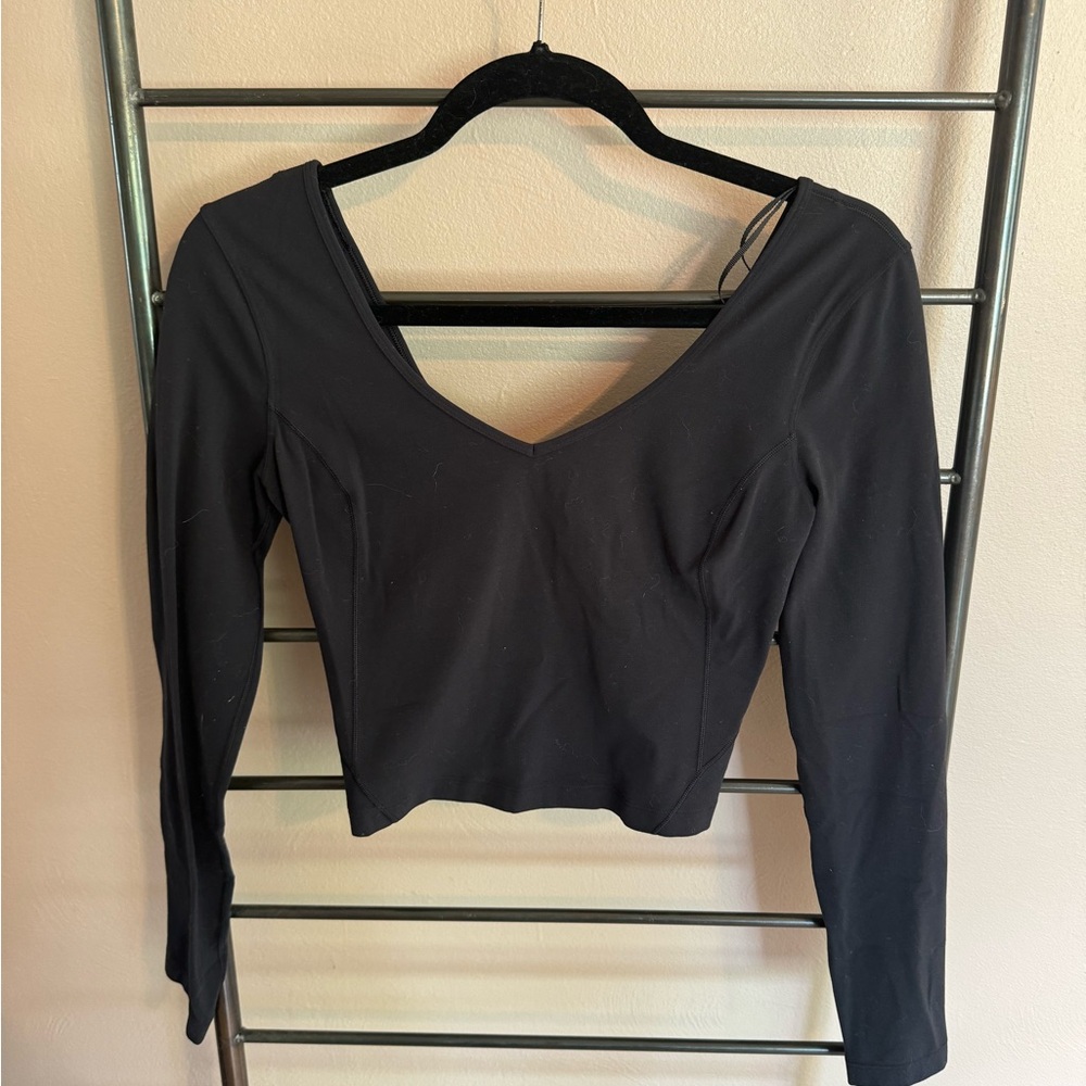 lululemon athletica Black Long Sleeve V-Neck Crop Top